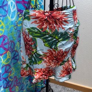 Dizzy Gal Light Blue Tropical Floral Mini Skirt w/ Cinched Side